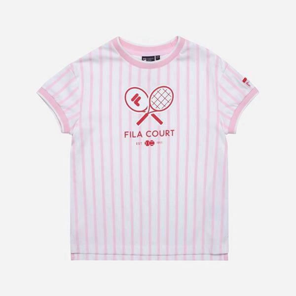 Fila Racket S/S Girl's T-Shirts - Pink/White,NZ 784-96704